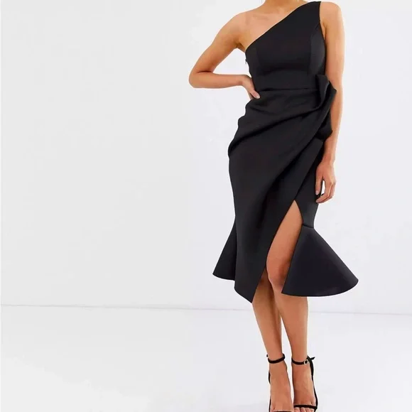 ASOS | Dresses | Asos Black One Shoulder Midi Dress | Poshmark